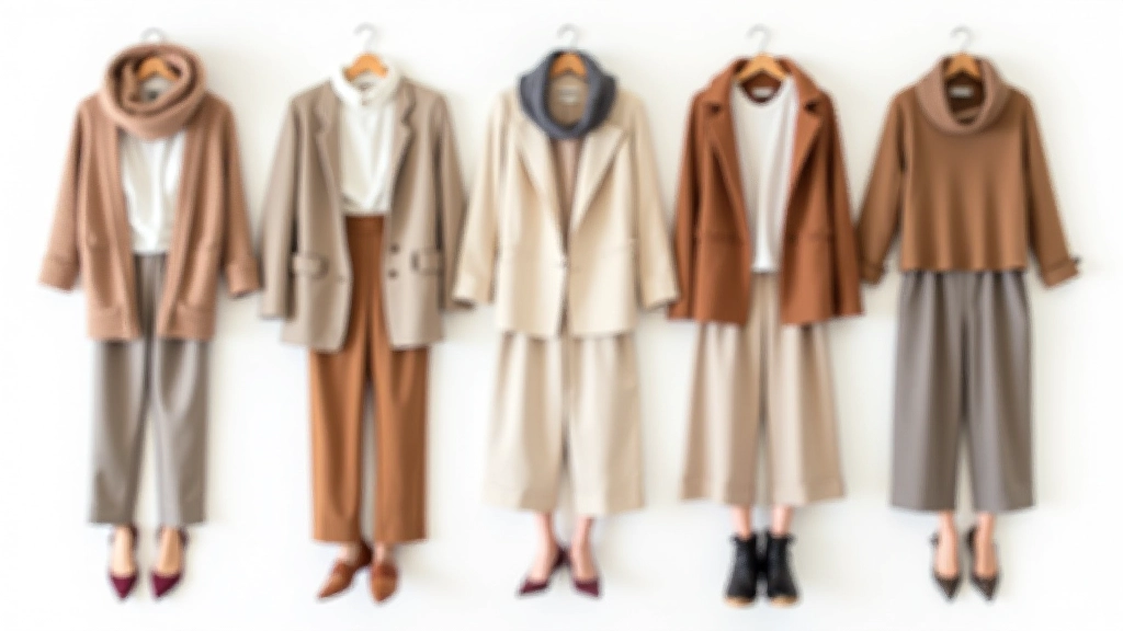 Multiple outfit combinations laid out on a bed